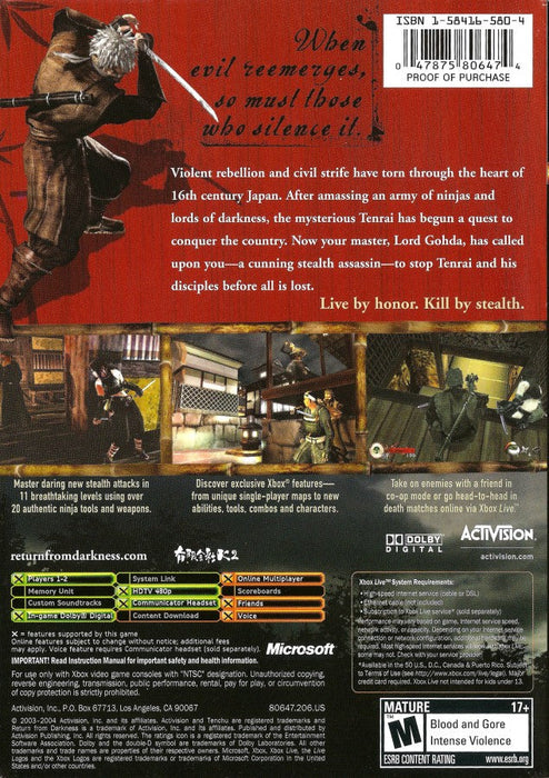 Tenchu: Return from Darkness – Xbox (XBOX) - for just $0! 