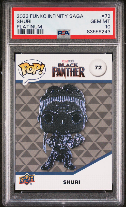 2023 UPPER DECK FUNKO POP MARVEL  SHURI PLATINUM #72  PSA 10 - for just $54! 
