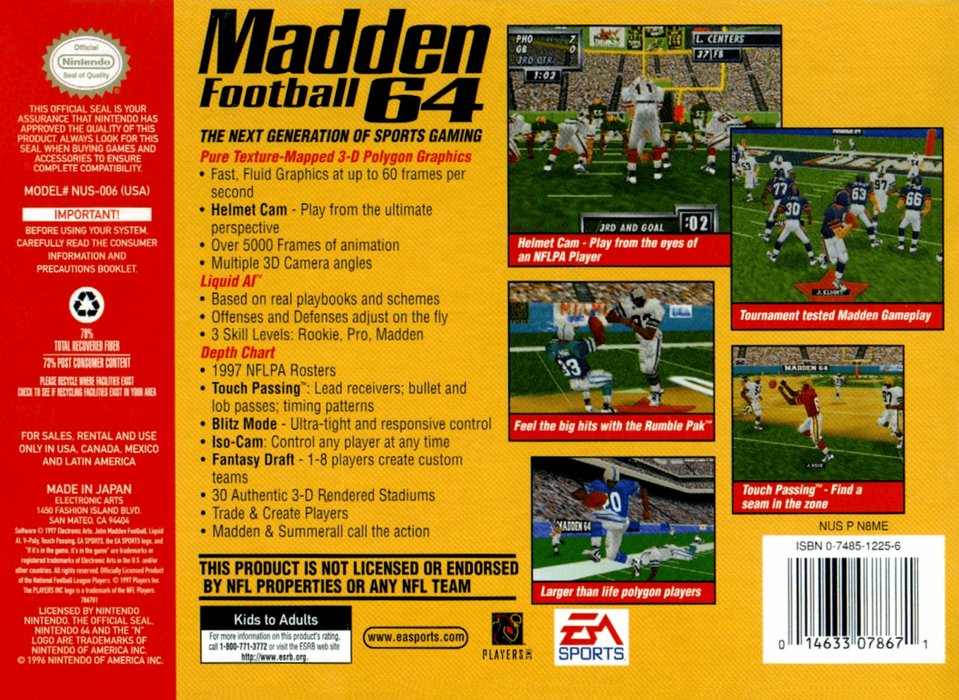 Madden NFL Football 64 – Nintendo 64 (N64) - for just $4.99! 