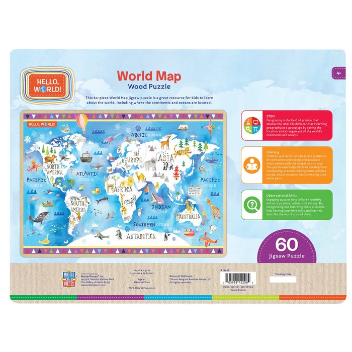 Hello, World! - World Map 60 Piece Wood Jigsaw Puzzle - Just $16.99! Shop now at Retro Gaming of Denver