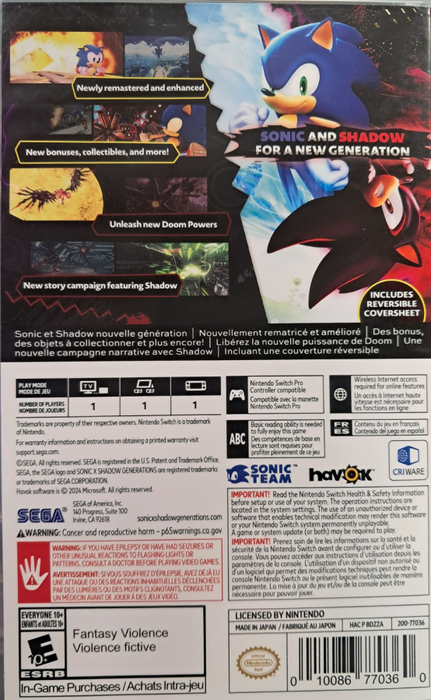 Sonic X Shadow Generations [Day One Edition] – Nintendo Switch (NS) - for just $19.99! 