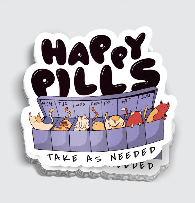 Happy Pills Cat Animal Sticker - 3" - for just $3.50! 