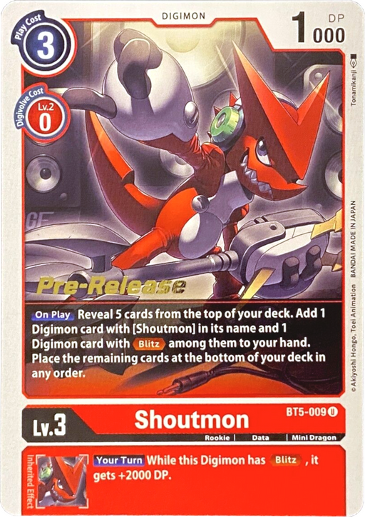 Shoutmon [BT5-009] [Battle of Omni Pre-Release Promos] - Just $0.20! Shop now at Retro Gaming of Denver