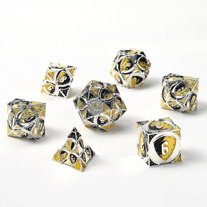 Solid Metal Fighter Class RPG Dice Set - Silver/Yellow/Black - for just $39.99! 