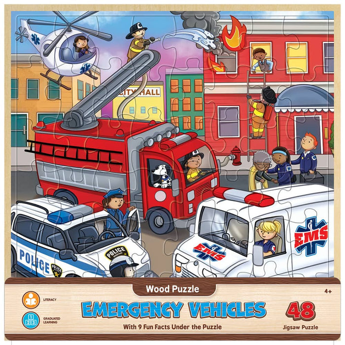 Wood Fun Facts - Emergency Vehicles 48 Piece Wood Jigsaw Puzzle - for just $14.99! 