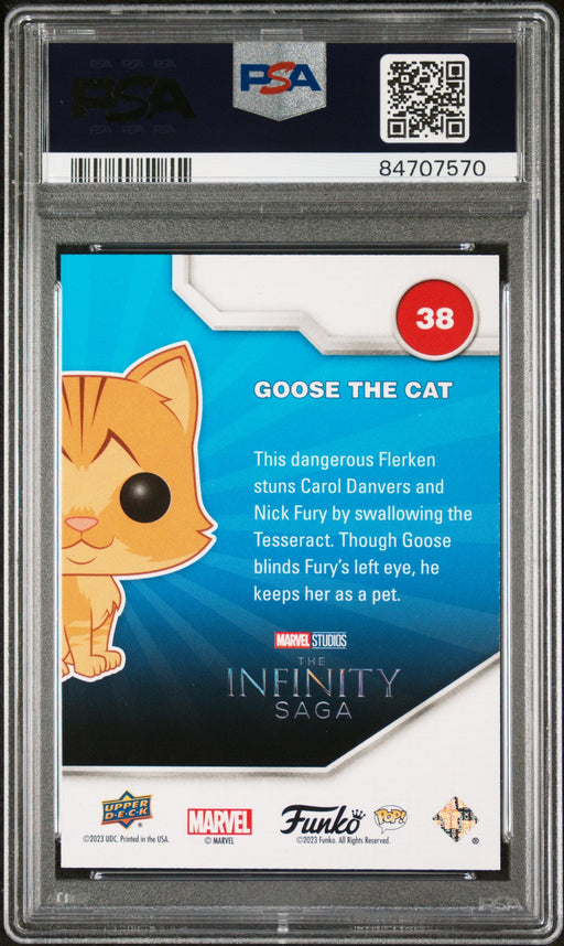 2023 UPPER DECK FUNKO POP MARVEL  GOOSE THE CAT PATINA #38  PSA 10 - for just $54! 