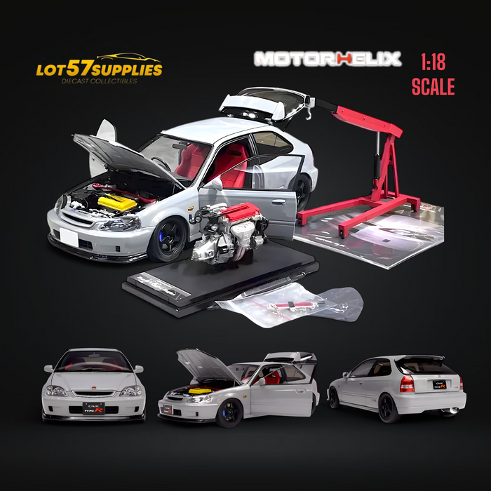 MOTORHELIX Honda Civic Type-R EK9 Nardo Grey With SW388 Wheels 1:18 - for just $319.99! 