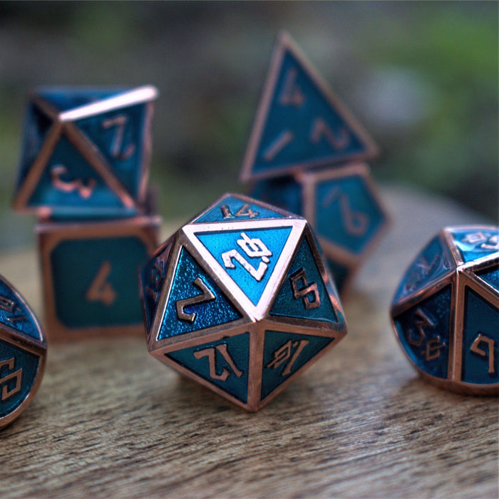 Elder Runes Aqua And Bronze Metal Dice Set - Just $39.99! Shop now at Retro Gaming of Denver