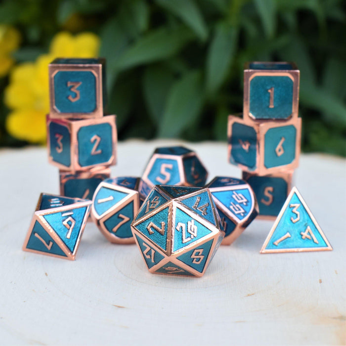 Elder Runes Aqua And Bronze Metal Dice Set - Just $39.99! Shop now at Retro Gaming of Denver