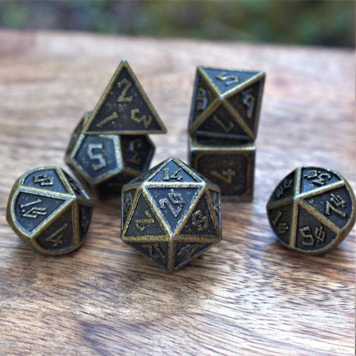 Elder Runes Battle-Worn Gold Metal Dice Set - Just $39.99! Shop now at Retro Gaming of Denver