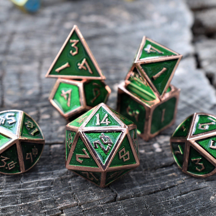 Elder Runes Emerald And Bronze Metal Dice Set - Just $39.99! Shop now at Retro Gaming of Denver