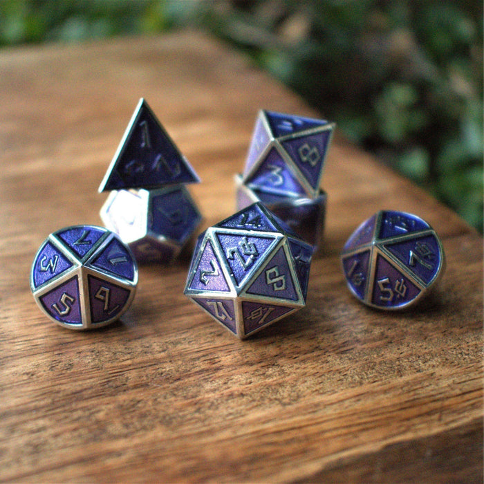 Elder Runes Heather Purple And Silver Metal Dice Set - Just $39.99! Shop now at Retro Gaming of Denver