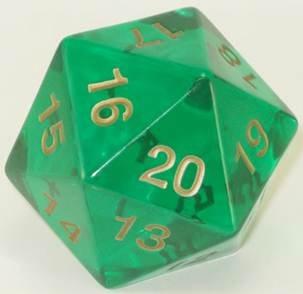 55mm Transparent D20 (Emerald Green w/ Gold) Spin-Down Die - Just $18.99! Shop now at Retro Gaming of Denver