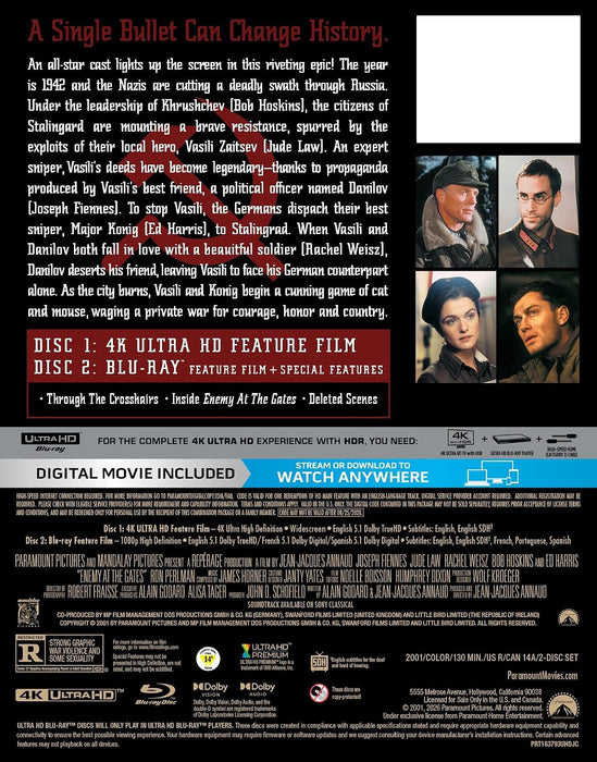 Enemy at the Gates - Limited Edition Steelbook (4K Ultra HD + Blu-ray + Digital) - for just $37.99! 