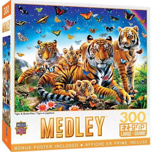 Medley - Tiger & Butterflies 300 Piece EZ Grip Jigsaw Puzzle - Just $14.99! Shop now at Retro Gaming of Denver