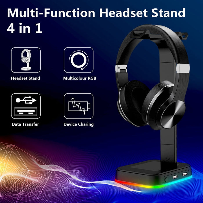 Desktop Gamer 2 In 1 RGB Headphone Stand Power Strip Desk Gaming Headset Holder With 2 USB Charging Earphone Hanger - for just $67.20! 