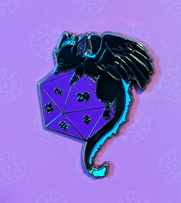 Black Dragon on Polyhedral D20 Hard Enamel Pin - 1.5" - for just $9.50! 