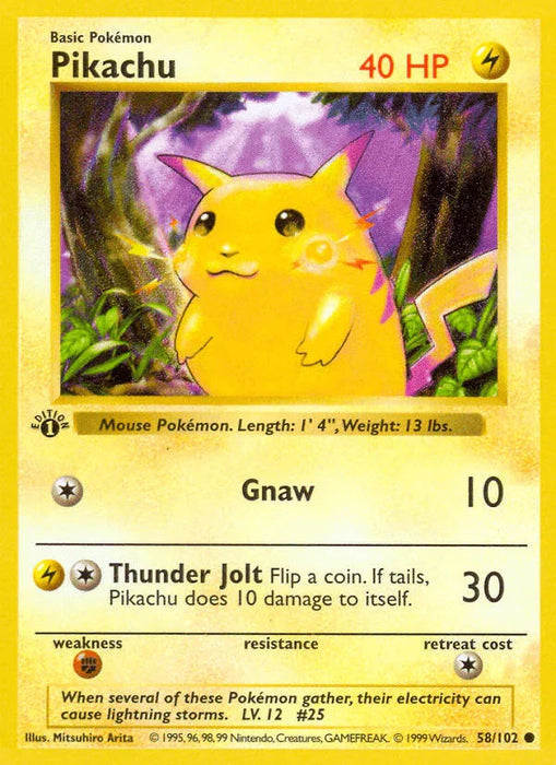 Pikachu (58/102) (Shadowless) [Base Set 1st Edition] - for just $65.50! 