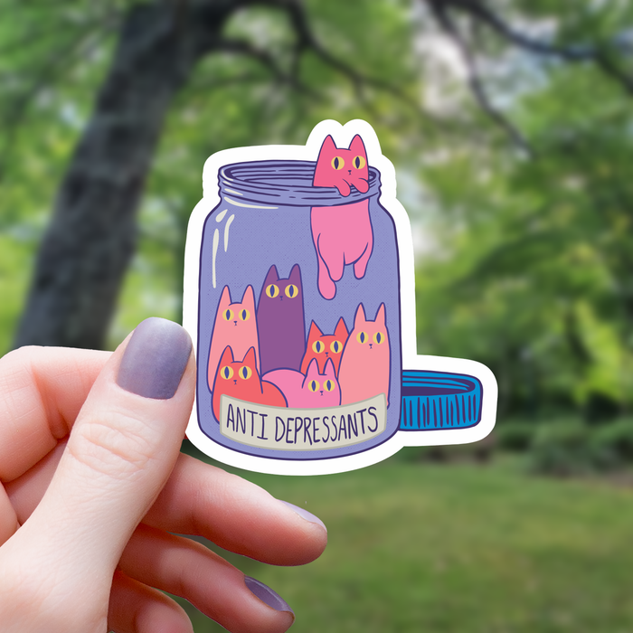 Cat Anti-Depressants Funny Sticker - 3" - for just $3.50! 