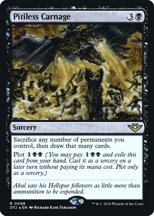 Pitiless Carnage (PRE-098) - Outlaws of Thunder Junction Promos Foil - for just $0.16! 