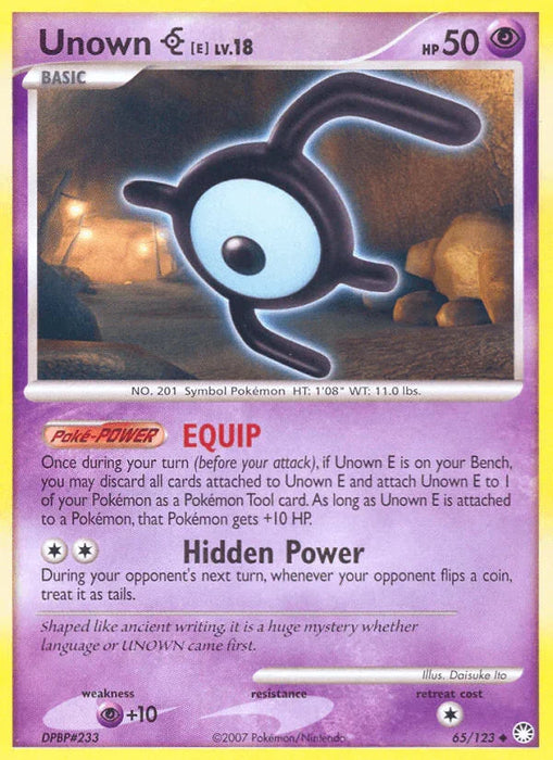 Unown E (65/123) [Diamond & Pearl: Mysterious Treasures] - for just $0.50! 