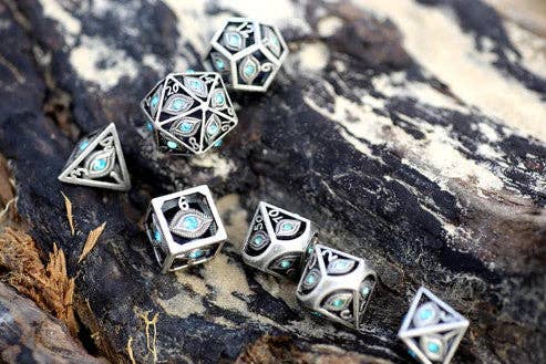 Dragon's Eye Hollow Metal Dice Set - Aqua Blue Gems - for just $99.99! 