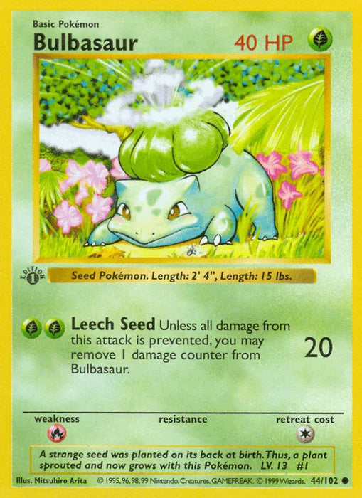 Bulbasaur (44/102) (Shadowless) [Base Set 1st Edition] - for just $72.25! 