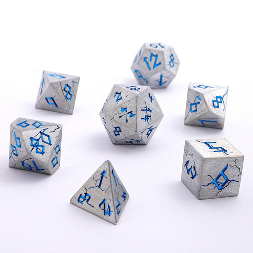 Barbarian Solid Metal Polyhedral Dice Set - Matte Silver Blue - for just $39.99! 