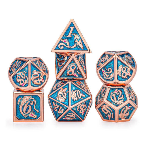 Copper with Light Blue Solid Metal Dragon Dice set - for just $49.99! 