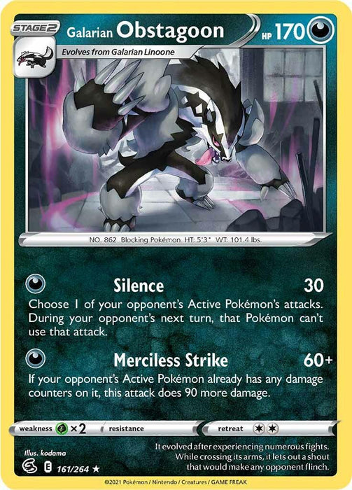 Galarian Obstagoon (161/264) [Sword & Shield: Fusion Strike] - for just $0.10! 