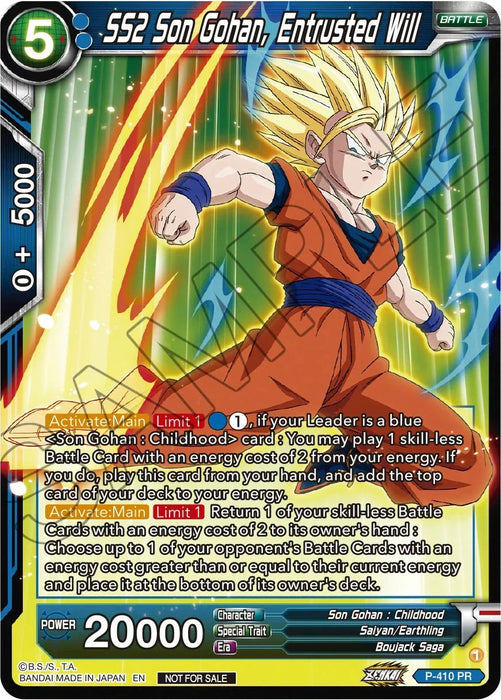 SS2 Son Gohan, Entrusted Will (Zenkai Series Tournament Pack Vol.1) (P-410) [Tournament Promotion Cards] - for just $0.90! 
