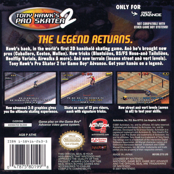 Tony Hawk's Pro Skater 2 – Game Boy Advance (GBA) - for just $8.99! 