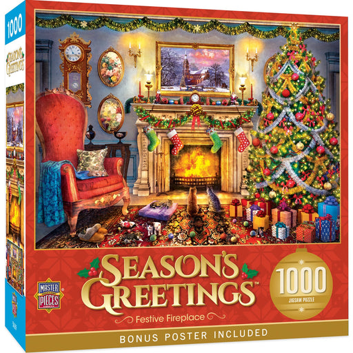 Season's Greetings - Festive Fireplace 1000 Piece Jigsaw Puzzle - Just $16.99! Shop now at Retro Gaming of Denver