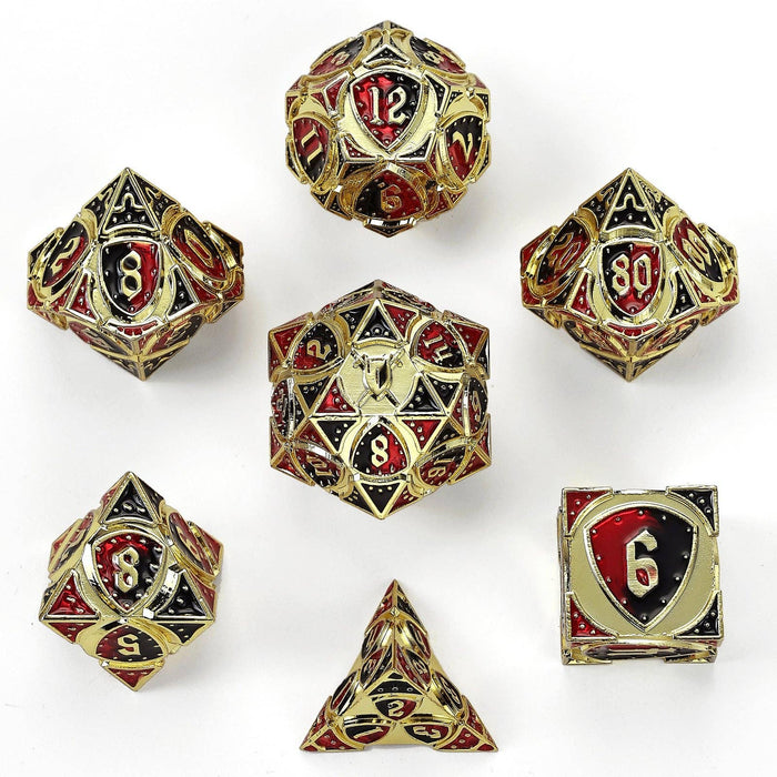 Solid Metal Fighter Class RPG Dice Set - Gold w/ Red & Black - for just $39.99! 