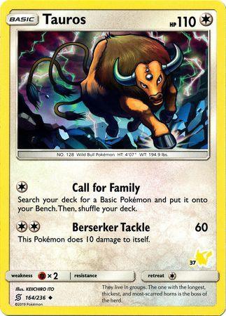 Tauros (164/236) (Pikachu Stamp #37) [Battle Academy 2020] - for just $0.15! 