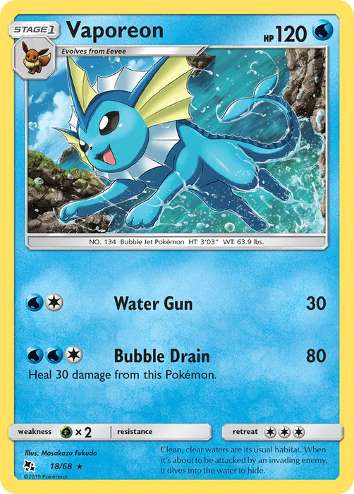Vaporeon (18/68) [Sun & Moon: Hidden Fates] - for just $0.55! 