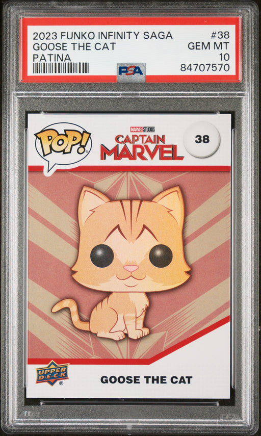 2023 UPPER DECK FUNKO POP MARVEL  GOOSE THE CAT PATINA #38  PSA 10 - for just $54! 