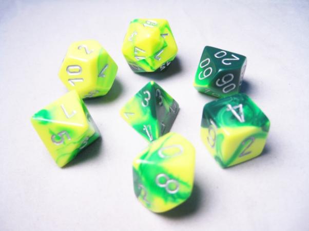 Gemini 6 Polyhedral Green Yellow/Silver 7-Die Set - Just $10! Shop now at Retro Gaming of Denver