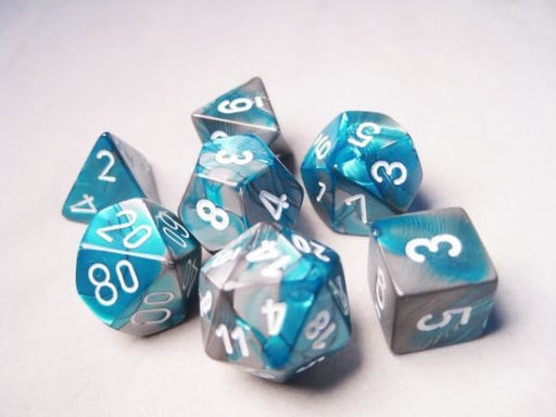 Gemini 6 Polyhedral Steel Teal/White 7-Die Set - Just $10! Shop now at Retro Gaming of Denver