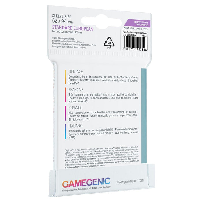 GameGenic PRIME Standard European-Sized Sleeves 62 x 94 mm - Purple - Just $3.49! Shop now at Retro Gaming of Denver