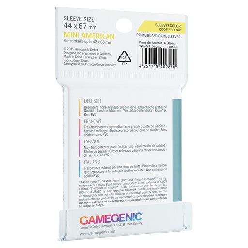 GameGenic PRIME Mini American-Sized Sleeves 44 x 67 mm - Yellow - Premium Accessories - Just $3.49! Shop now at Retro Gaming of Denver