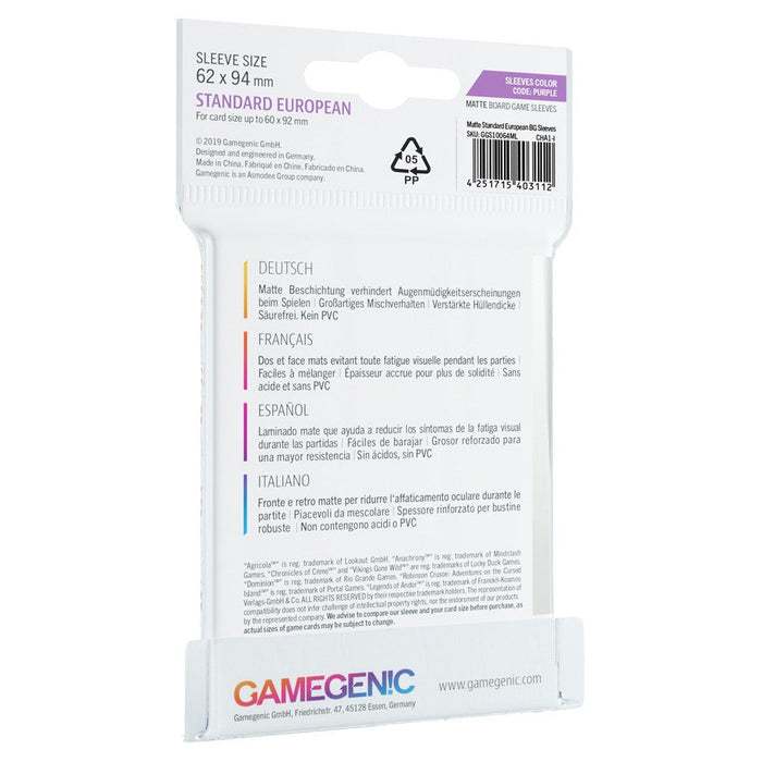 GameGenic MATTE Standard European-Sized Sleeves 62 x 94 mm - Purple - Just $3.99! Shop now at Retro Gaming of Denver