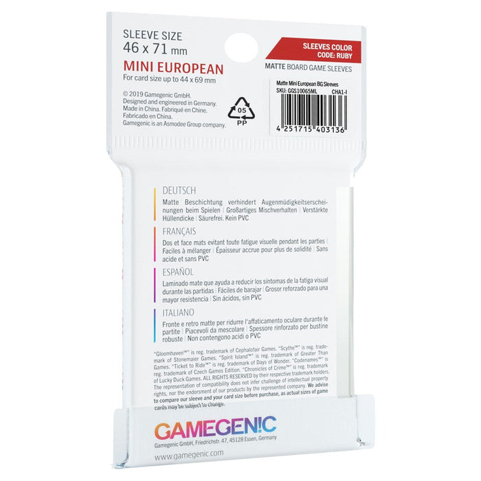 GameGenic MATTE Mini European-Sized Boardgame Sleeves 46 x 71 mm Ruby - Just $4.49! Shop now at Retro Gaming of Denver