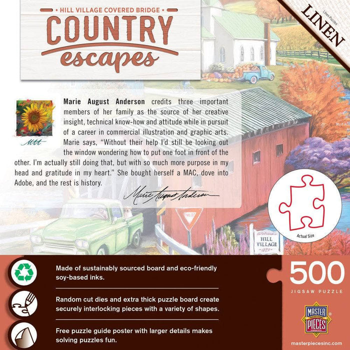 Country Escapes - Hill Village Covered Bridge 500 Piece Jigsaw Puzzle - for just $14.99! 
