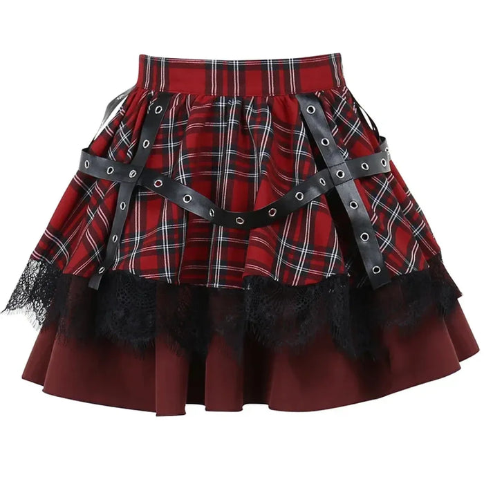 Gothic Plaid Punk Skirt – Harajuku Lace Layered Mini Skirt Cosplay - for just $80.95! 