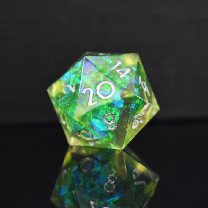 Green Flame Blade Sharp-Edged Resin Dice Set - Just $39.99! Shop now at Retro Gaming of Denver