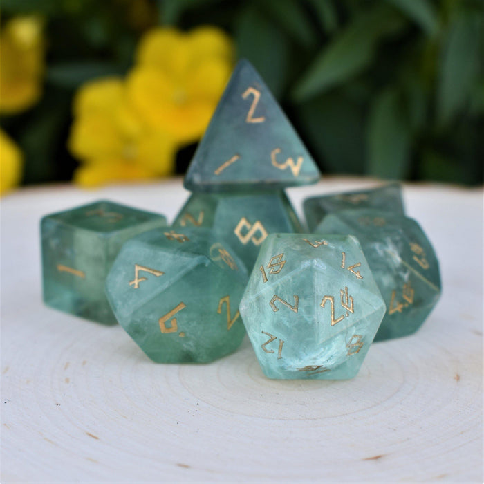 Green Fluorite Stone Dice Set - Just $89.99! Shop now at Retro Gaming of Denver