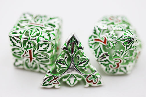 Fleur de Lis: Green - Hollow Metal RPG Dice Set - for just $69.99! 
