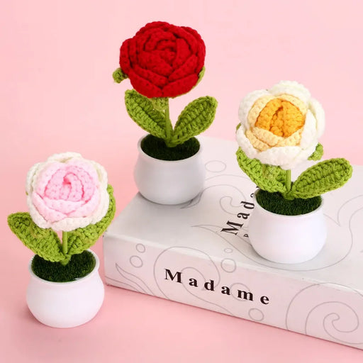 Handmade Crochet Rose Plush – Potted Flower Decor Gift for Her - for just $15.95! 