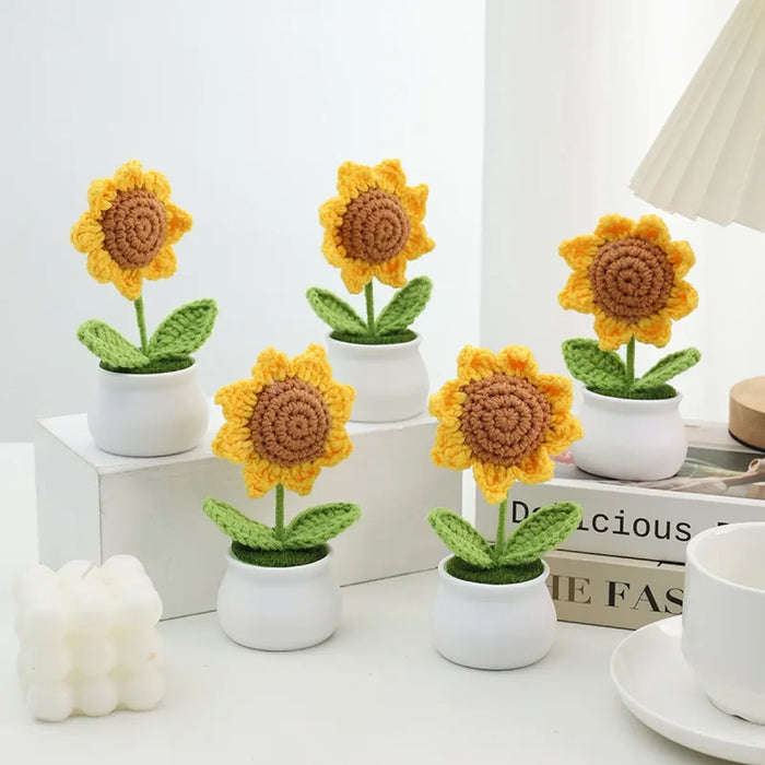 Handmade Crochet Sunflower Plush – Potted Desktop Decor Gift - for just $15.95! 